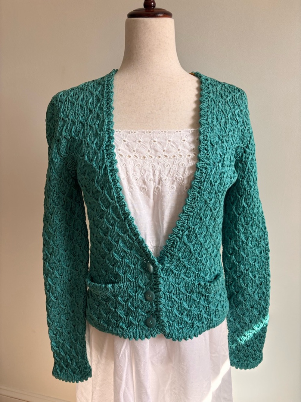 NWT VTG 80’s Turquoise Sweater 100% Cotton Medium Shirley Caracciolo Saks-Jandel